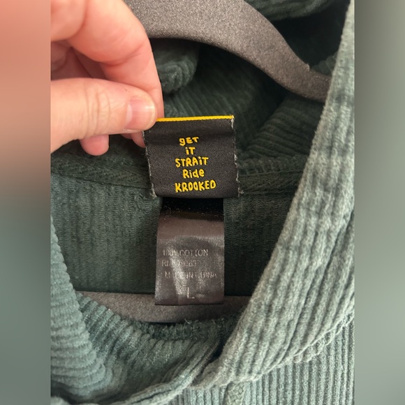 Krooked Eyes Skateboarding Dark Green Corduroy Hoodie Mens size L - Picture 6 of 9